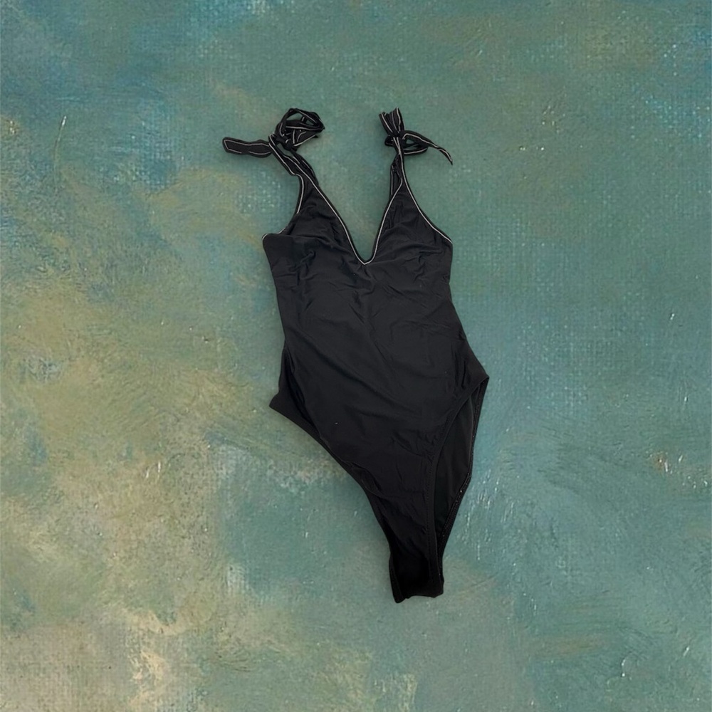 J. Crew Black Swimsuit with White Stitching